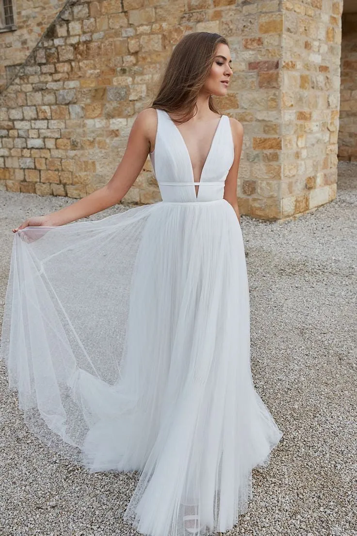 A-line Ruching Tulle Boho Bride Dress 2020