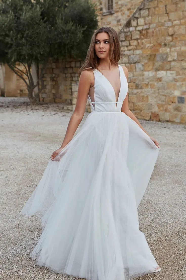 A-line Ruching Tulle Boho Bride Dress 2020