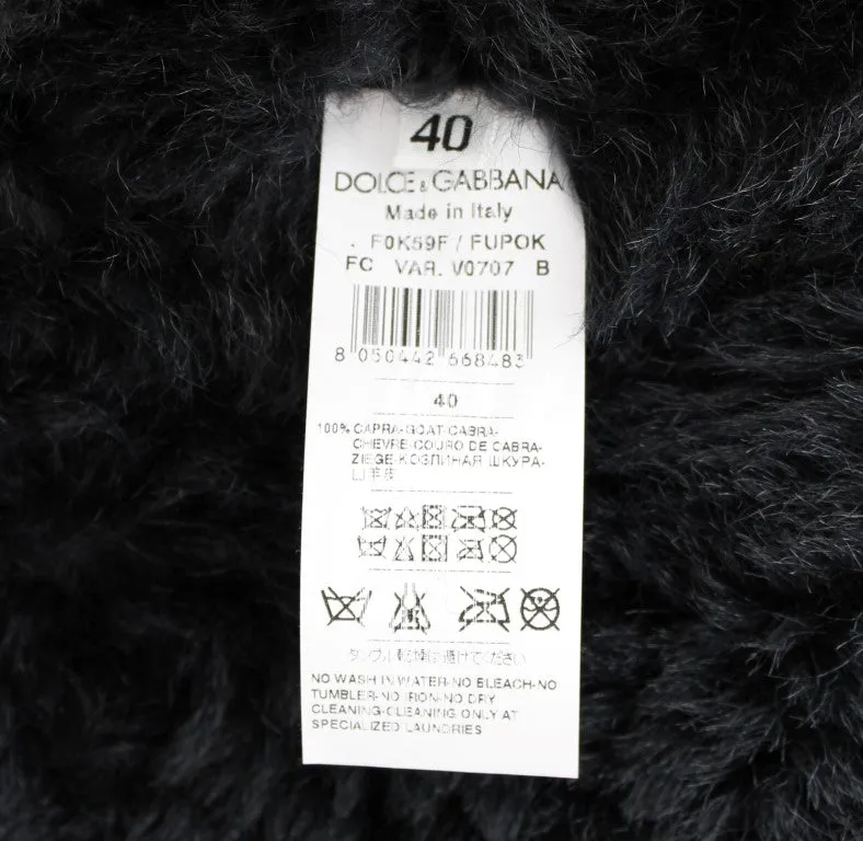 Black Goat Fur Shearling Long Jacket Coat