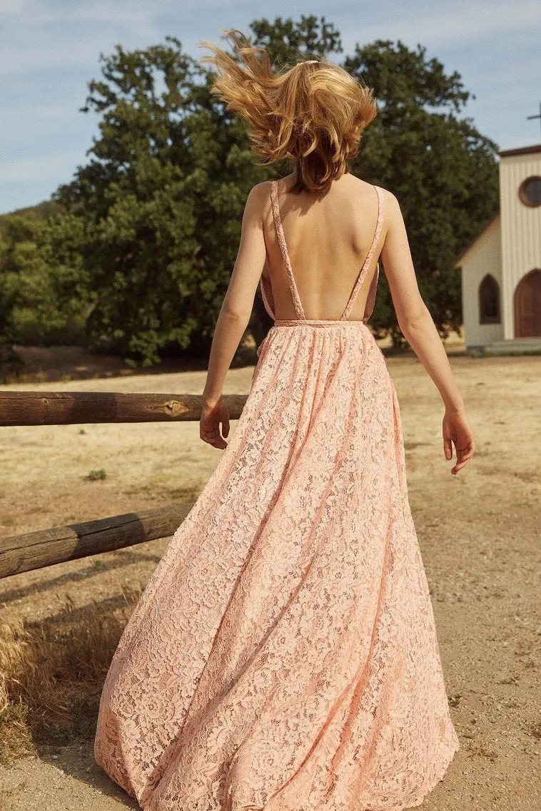 Blush Pink Lace Wedding Dresses Boho Style
