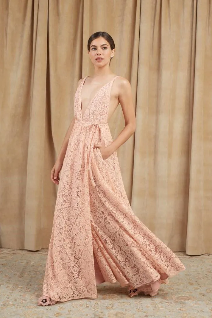 Blush Pink Lace Wedding Dresses Boho Style