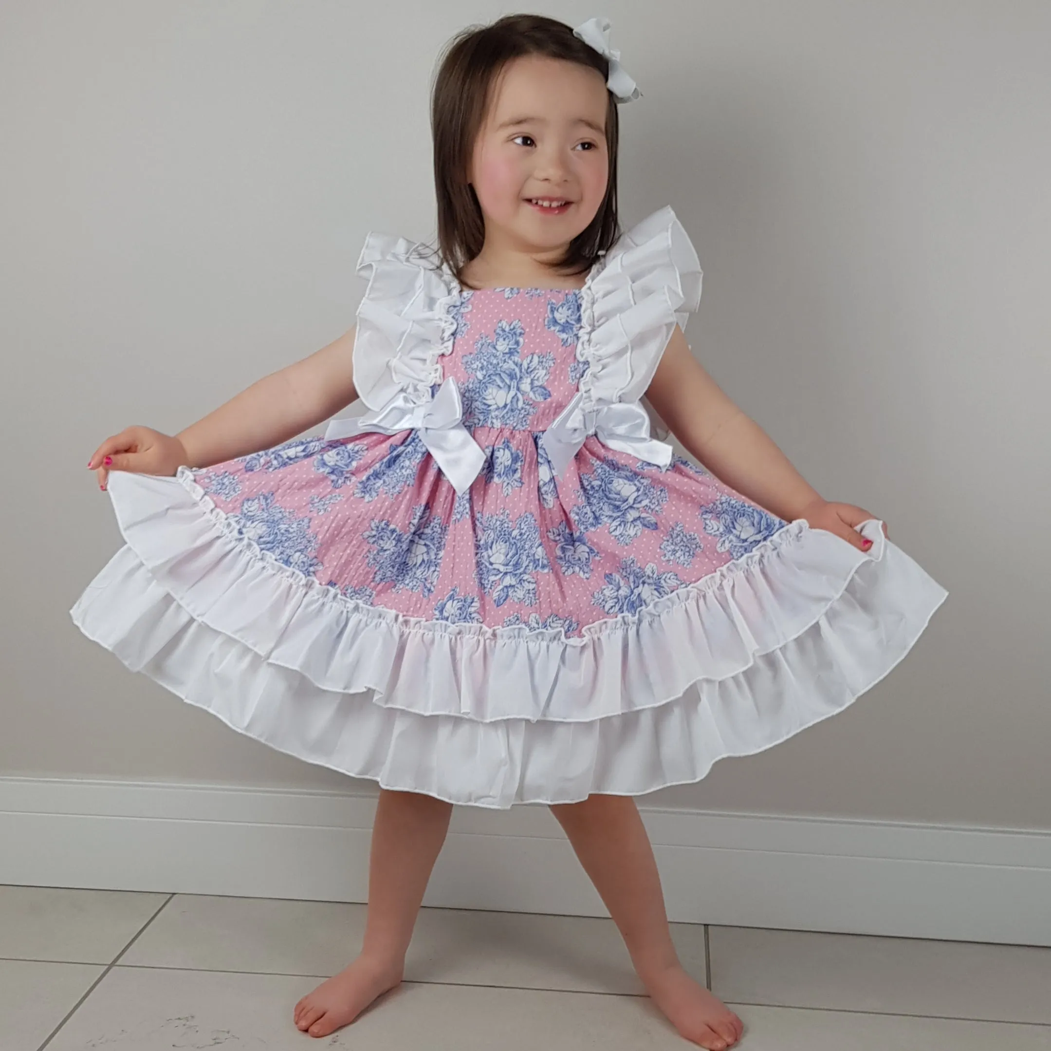 Ceyber Blue and Candy Pink Floral Dress 3Y-8Y