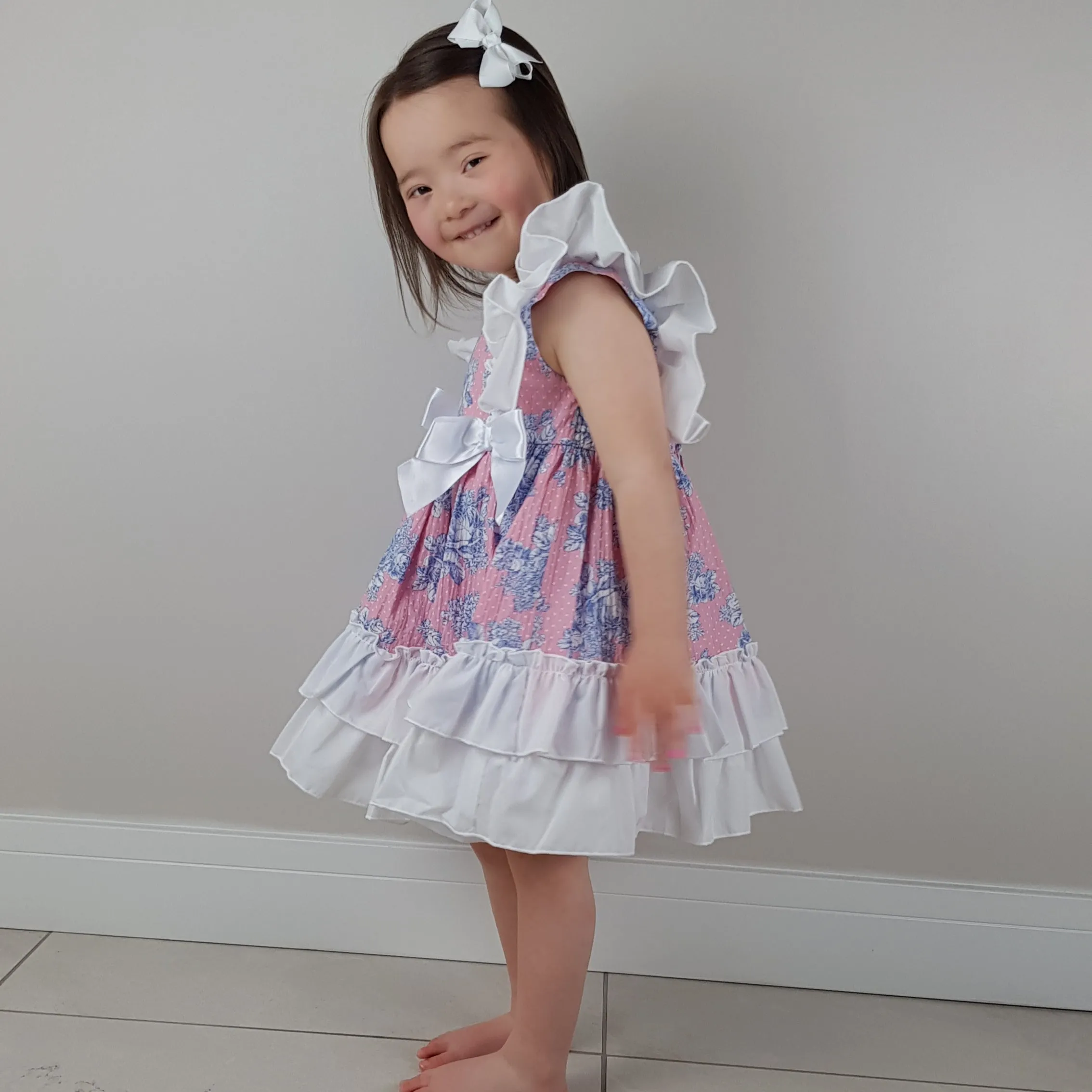 Ceyber Blue and Candy Pink Floral Dress 3Y-8Y