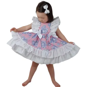 Ceyber Blue and Candy Pink Floral Dress 3Y-8Y