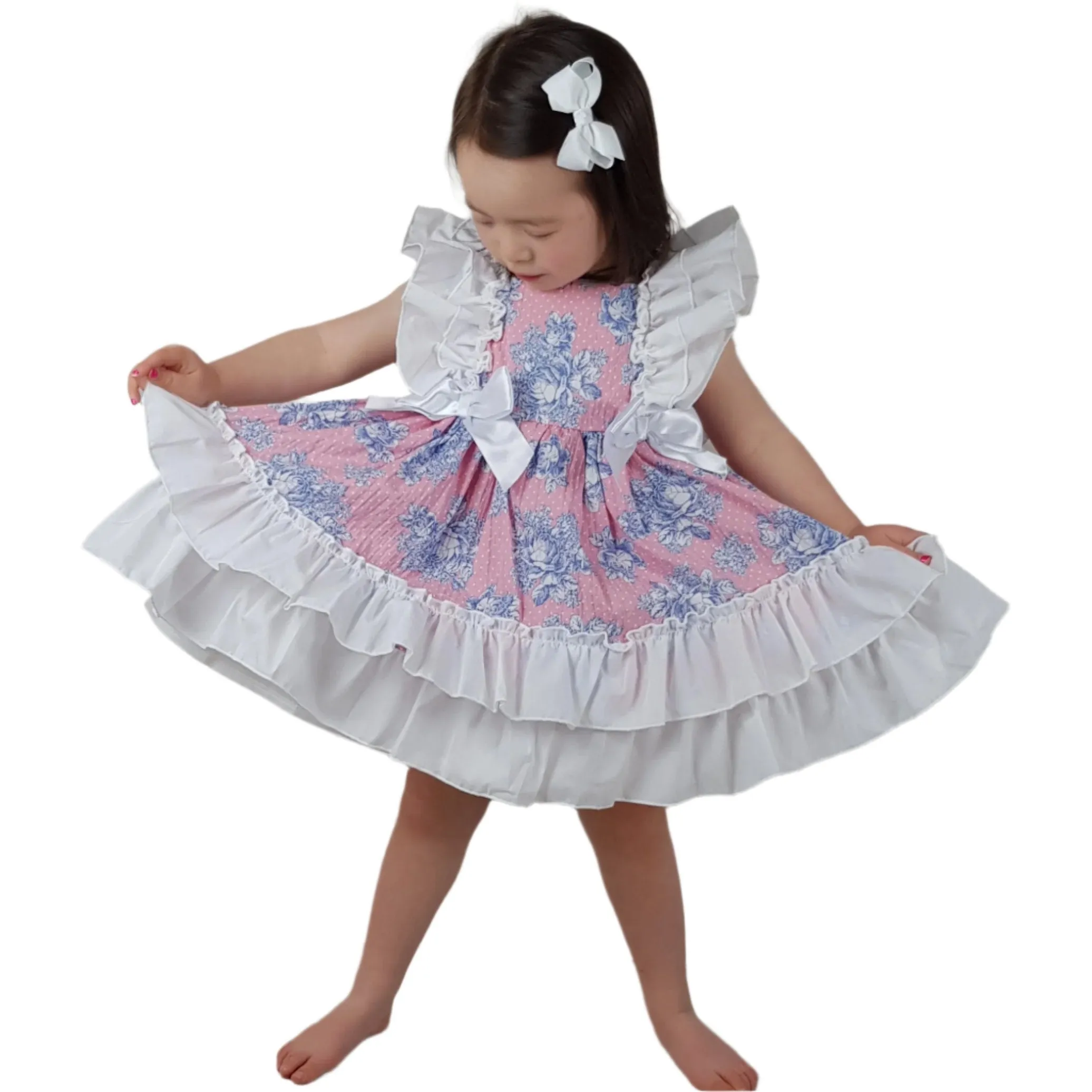 Ceyber Blue and Candy Pink Floral Dress 3Y-8Y