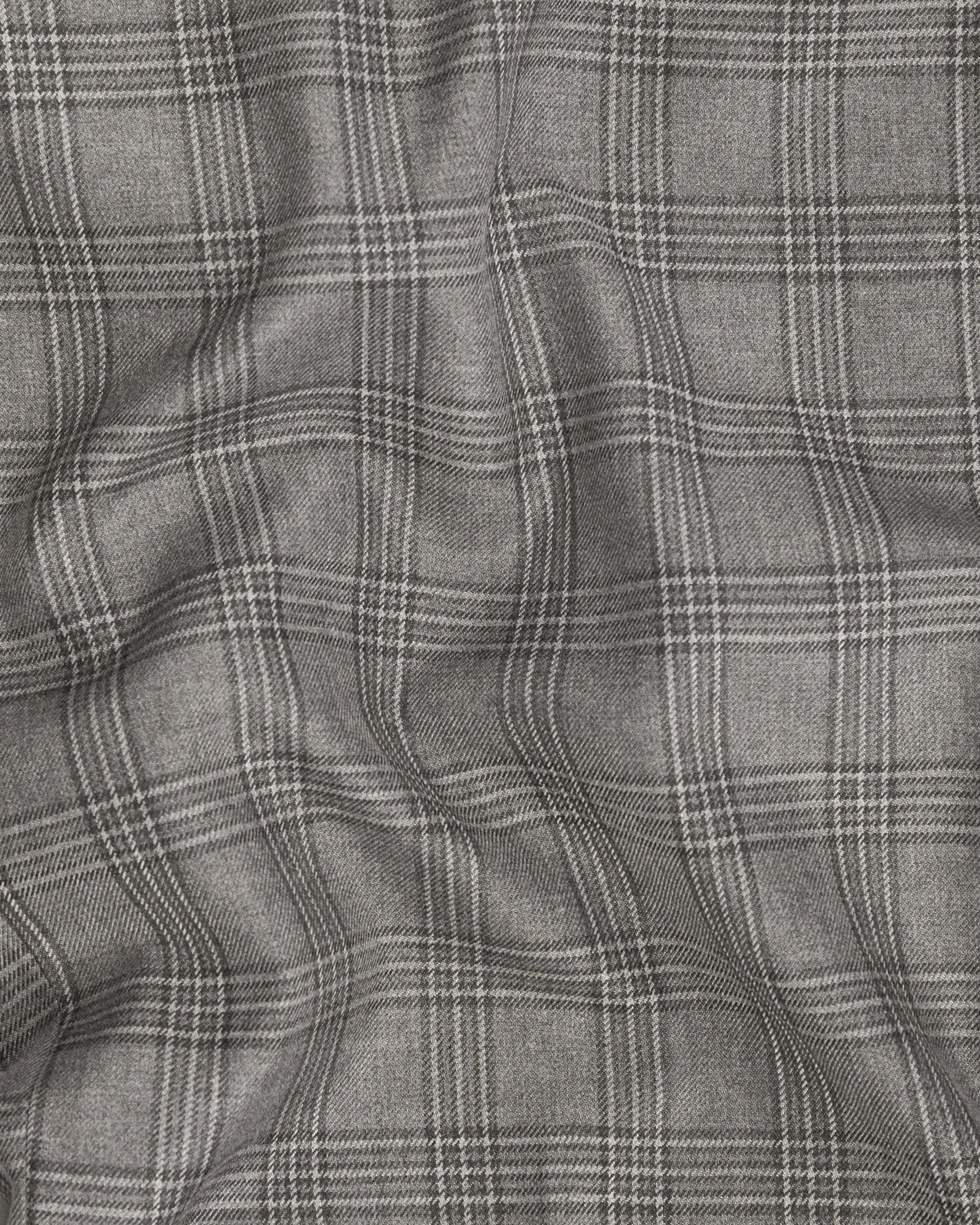 Cloudy Grey Tonal Checked Double Breasted Wool Blend Blazer