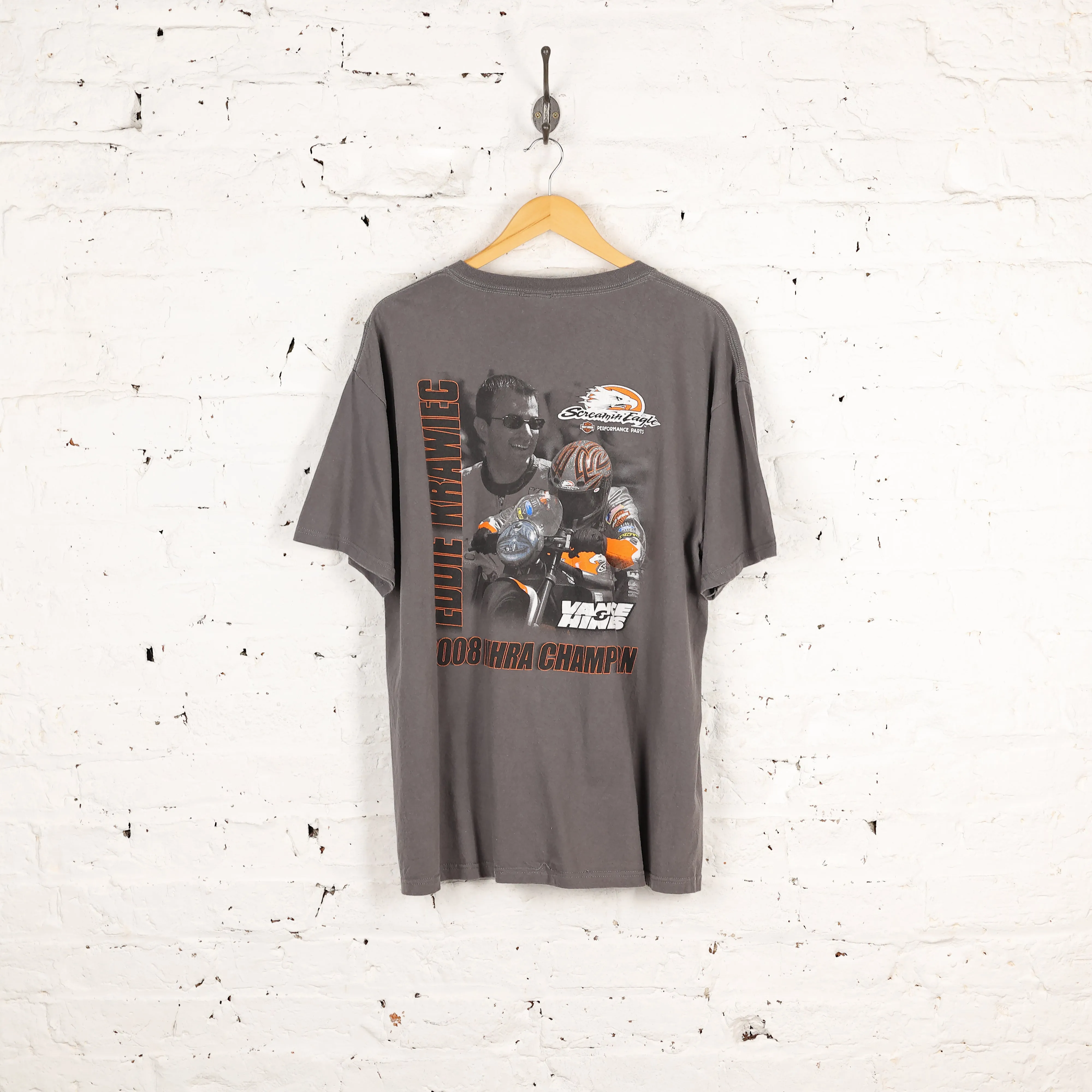 Eddie Krawiec 2008 Champion Harley Davdison T Shirt - Grey - XL
