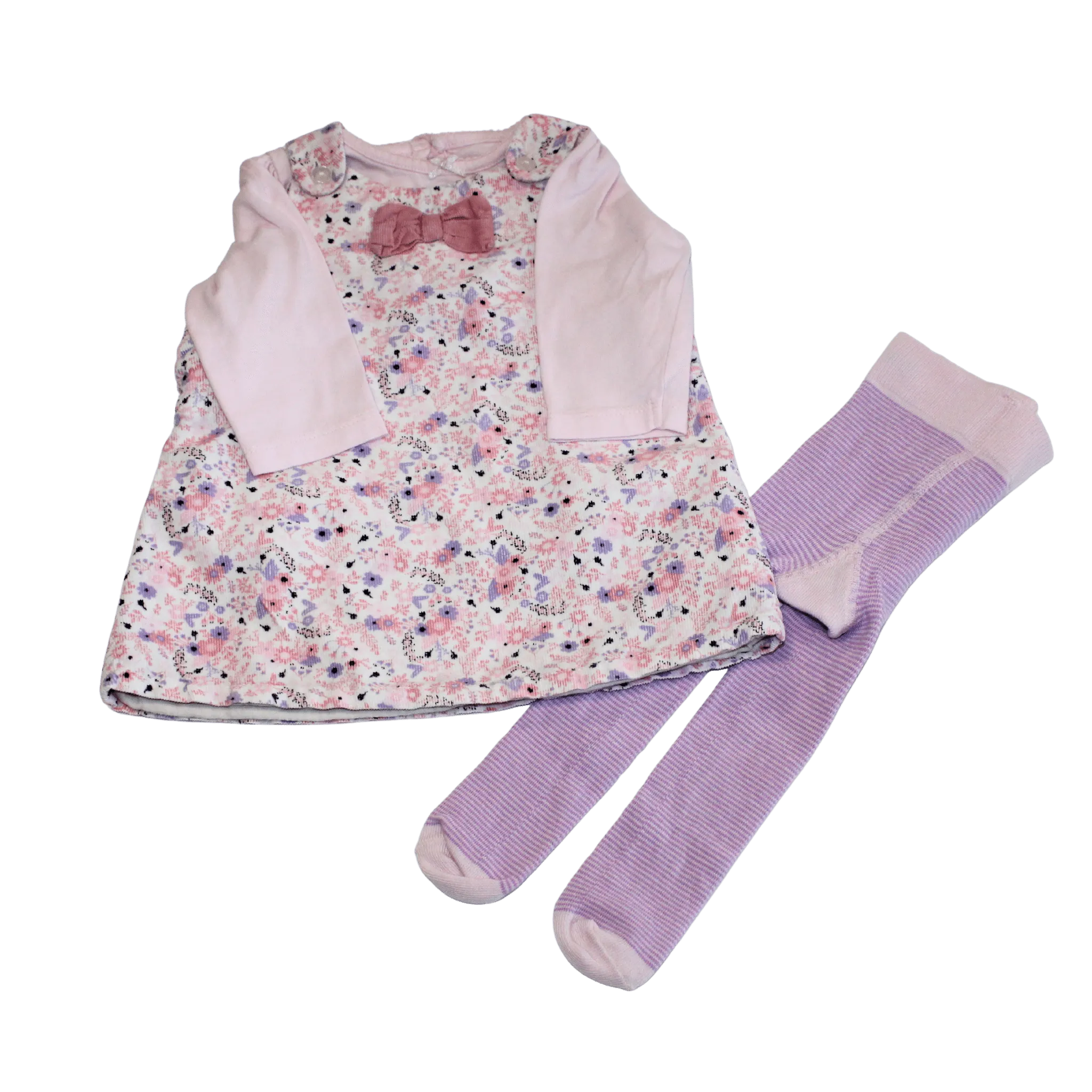 Floral Cord Dress and Tights Set