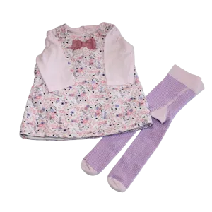 Floral Cord Dress and Tights Set