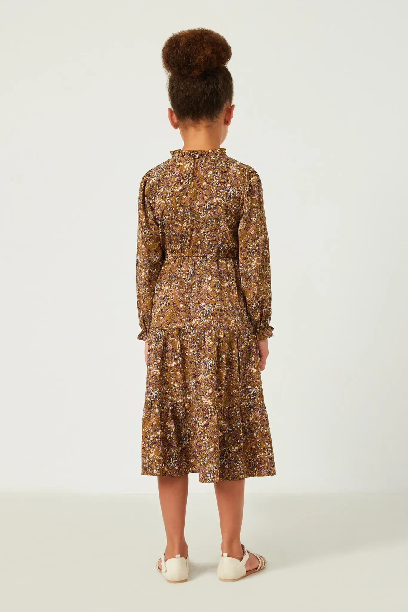 Floral Ruffle Neck Smock Detail Dress