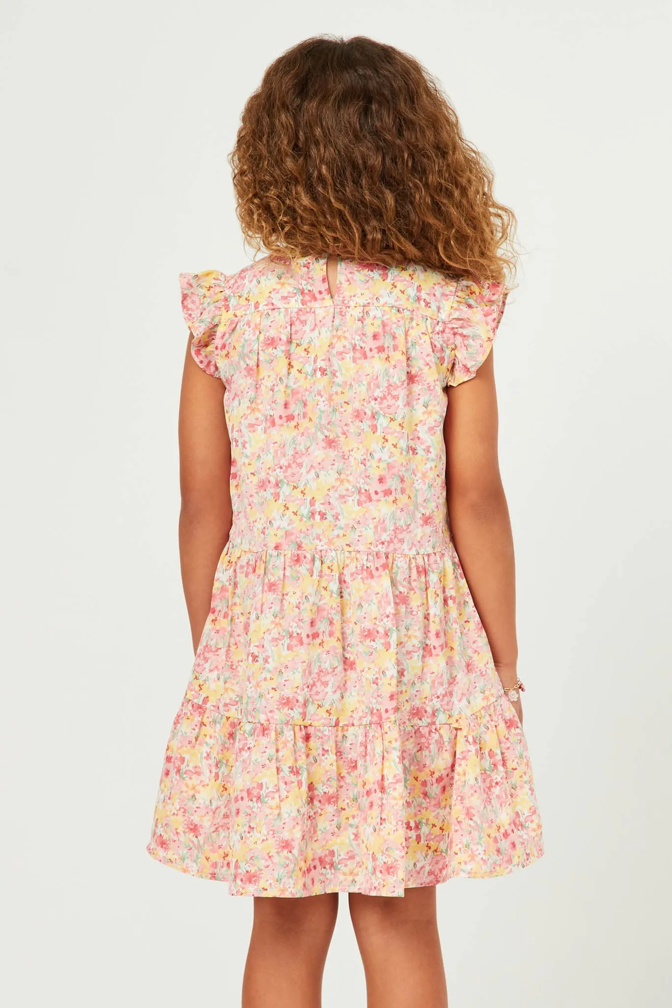 Floral Ruffle Sleeve Tiered Dress