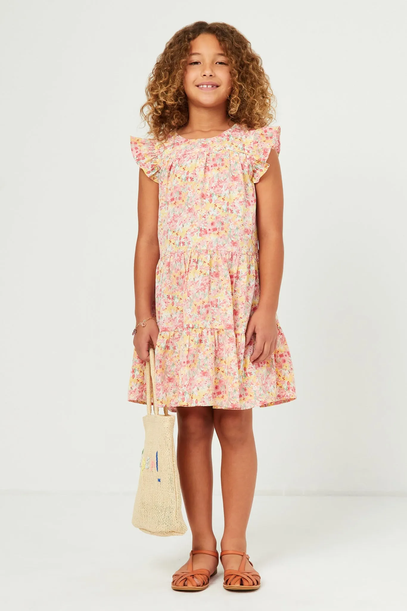 Floral Ruffle Sleeve Tiered Dress