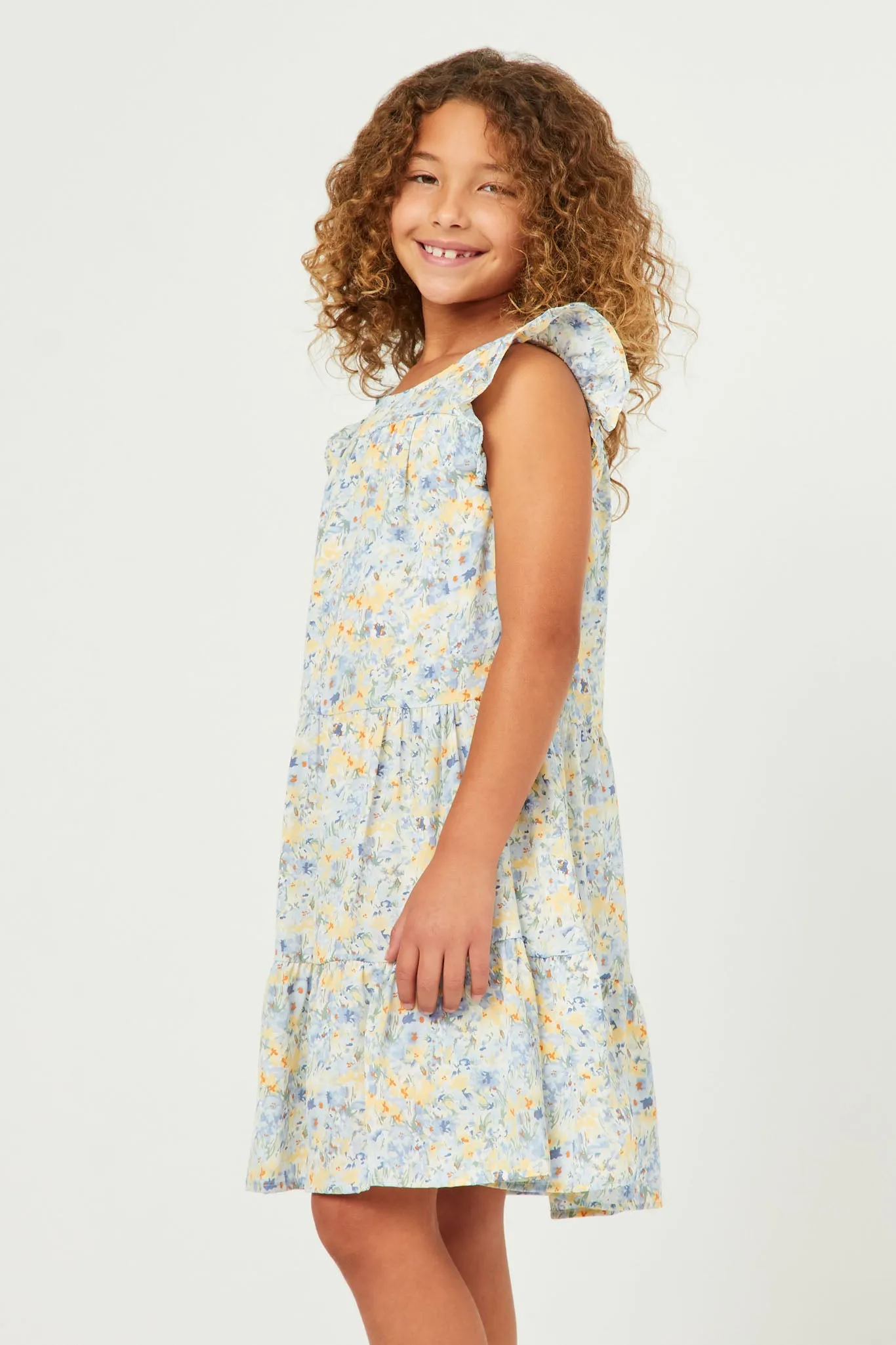 Floral Ruffle Sleeve Tiered Dress