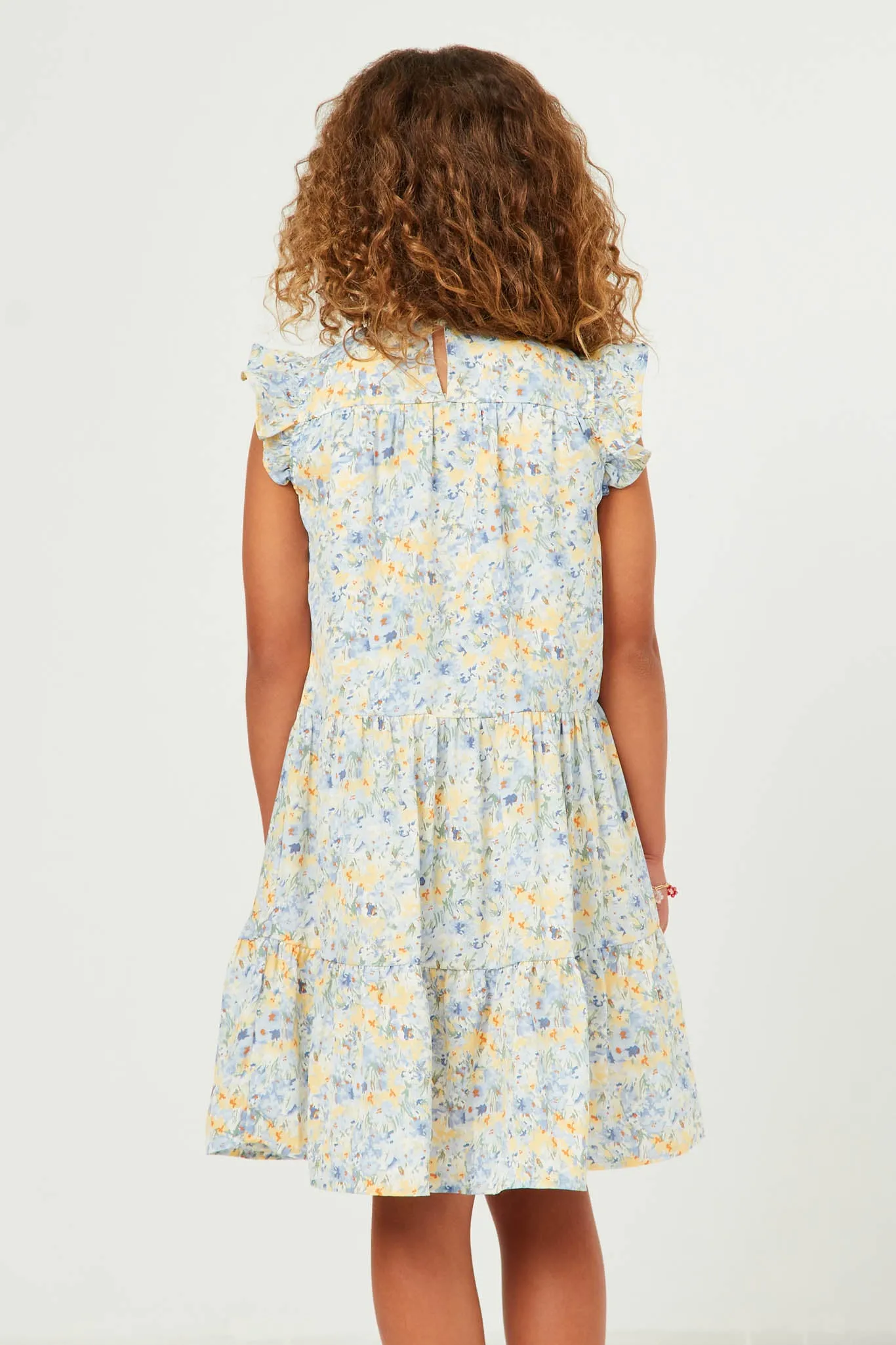 Floral Ruffle Sleeve Tiered Dress