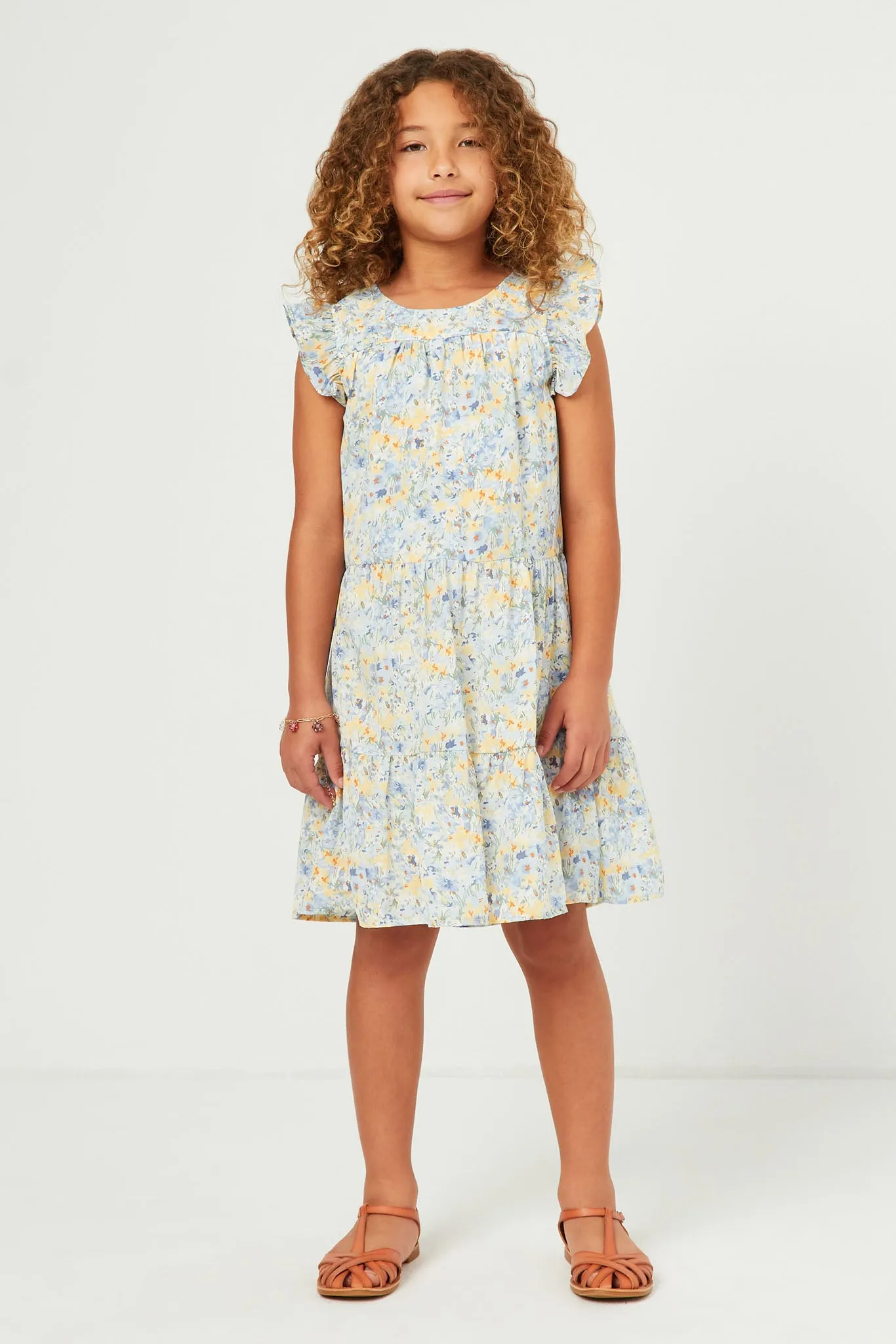 Floral Ruffle Sleeve Tiered Dress