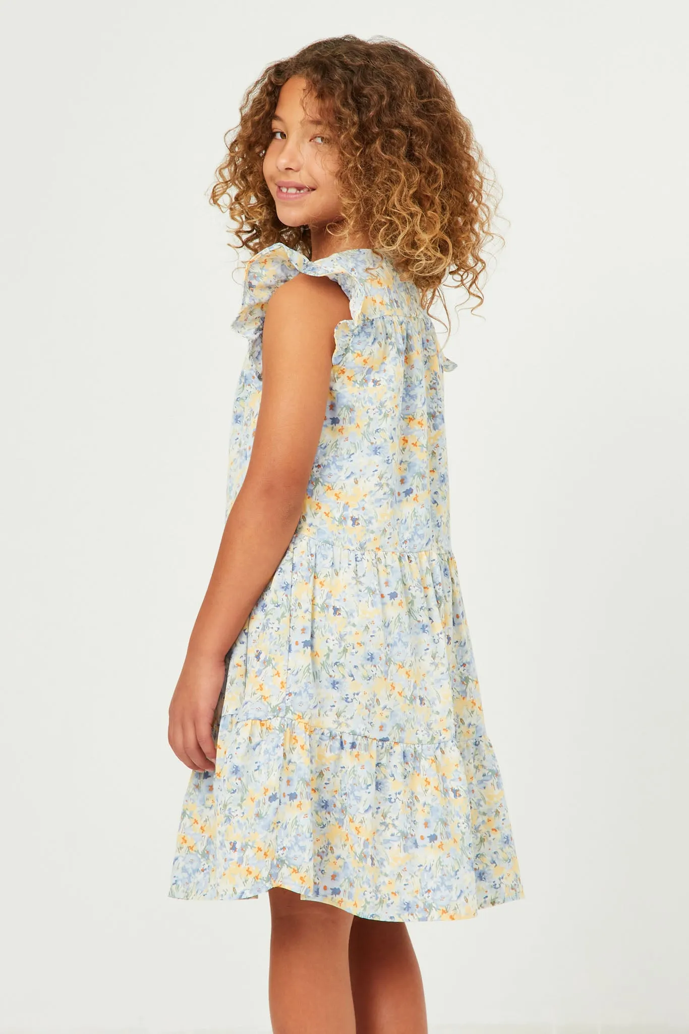 Floral Ruffle Sleeve Tiered Dress