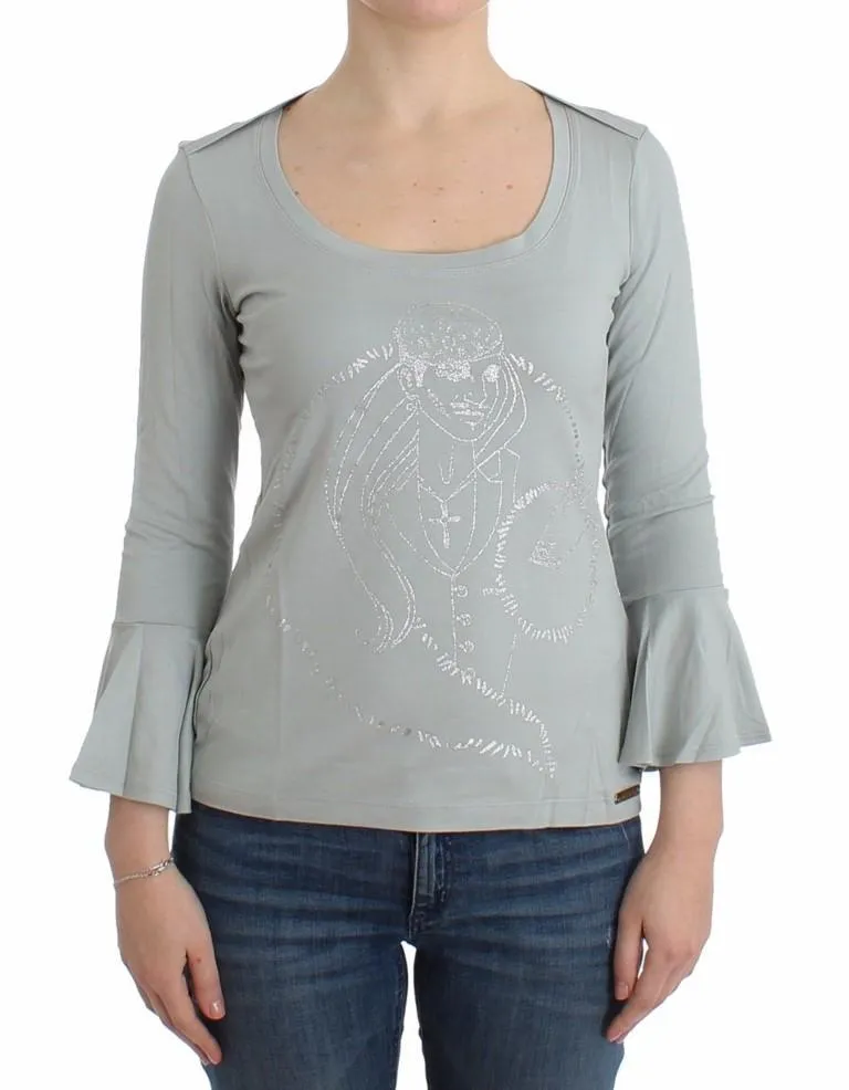 Gray jersey print top blouse