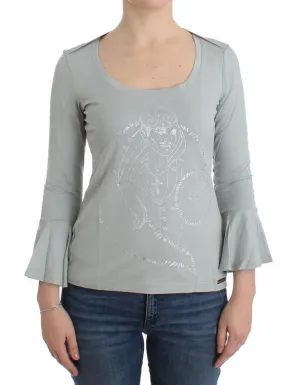 Gray jersey print top blouse