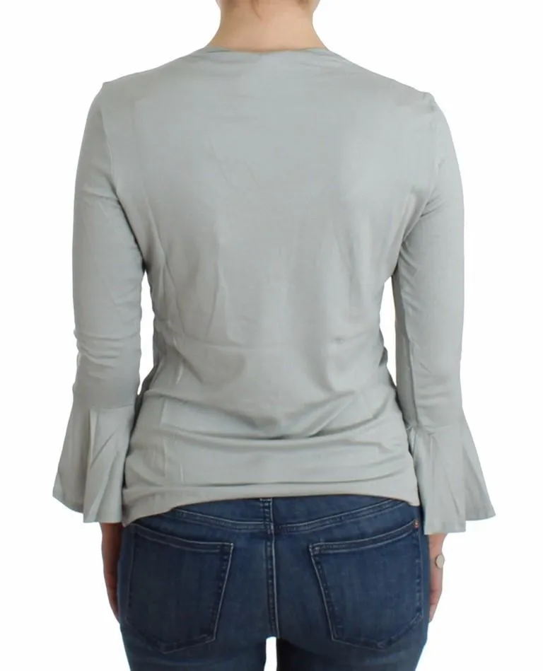 Gray jersey print top blouse
