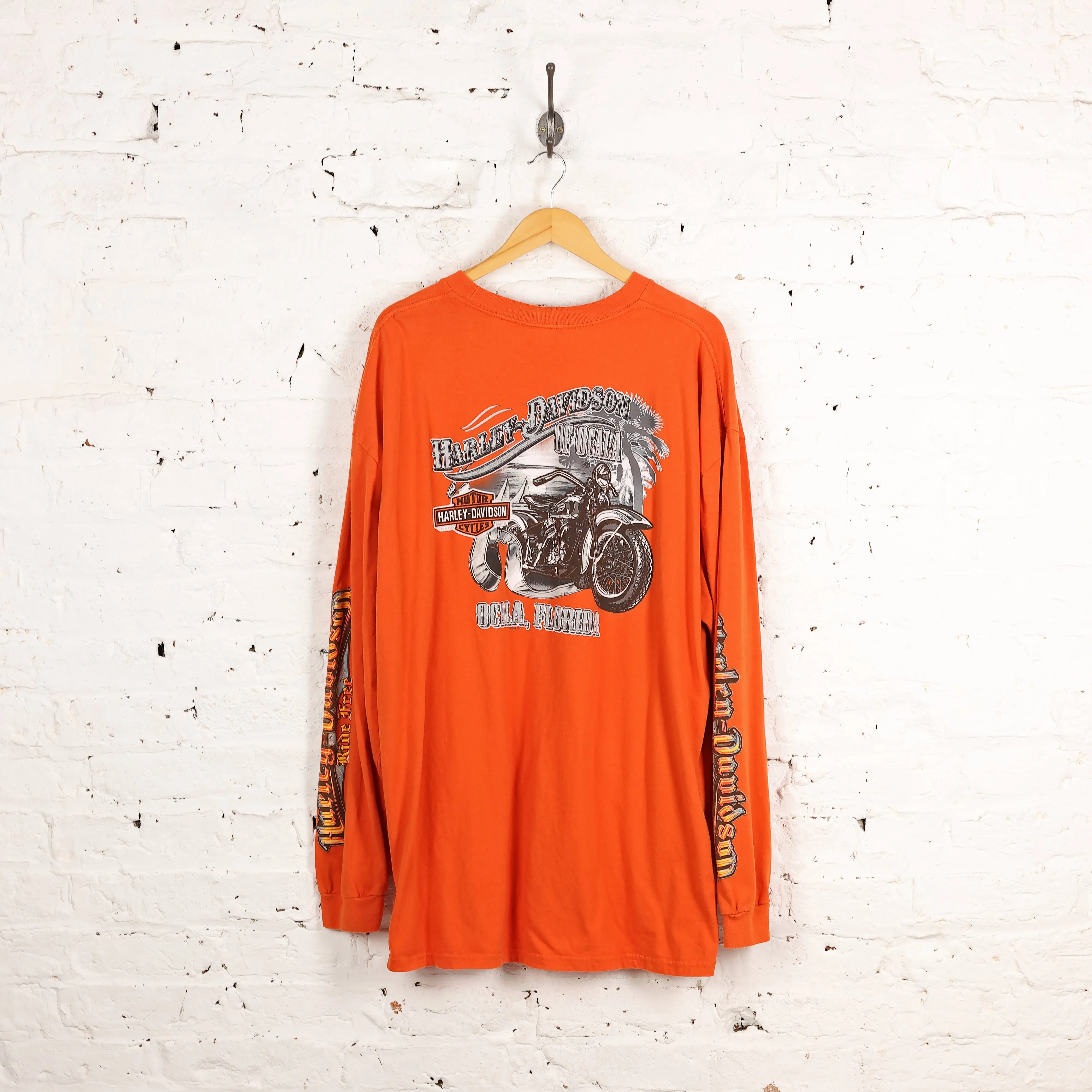 Harley Davidson Ride Free Long Sleeve Dealership T Shirt - Orange - XXXL