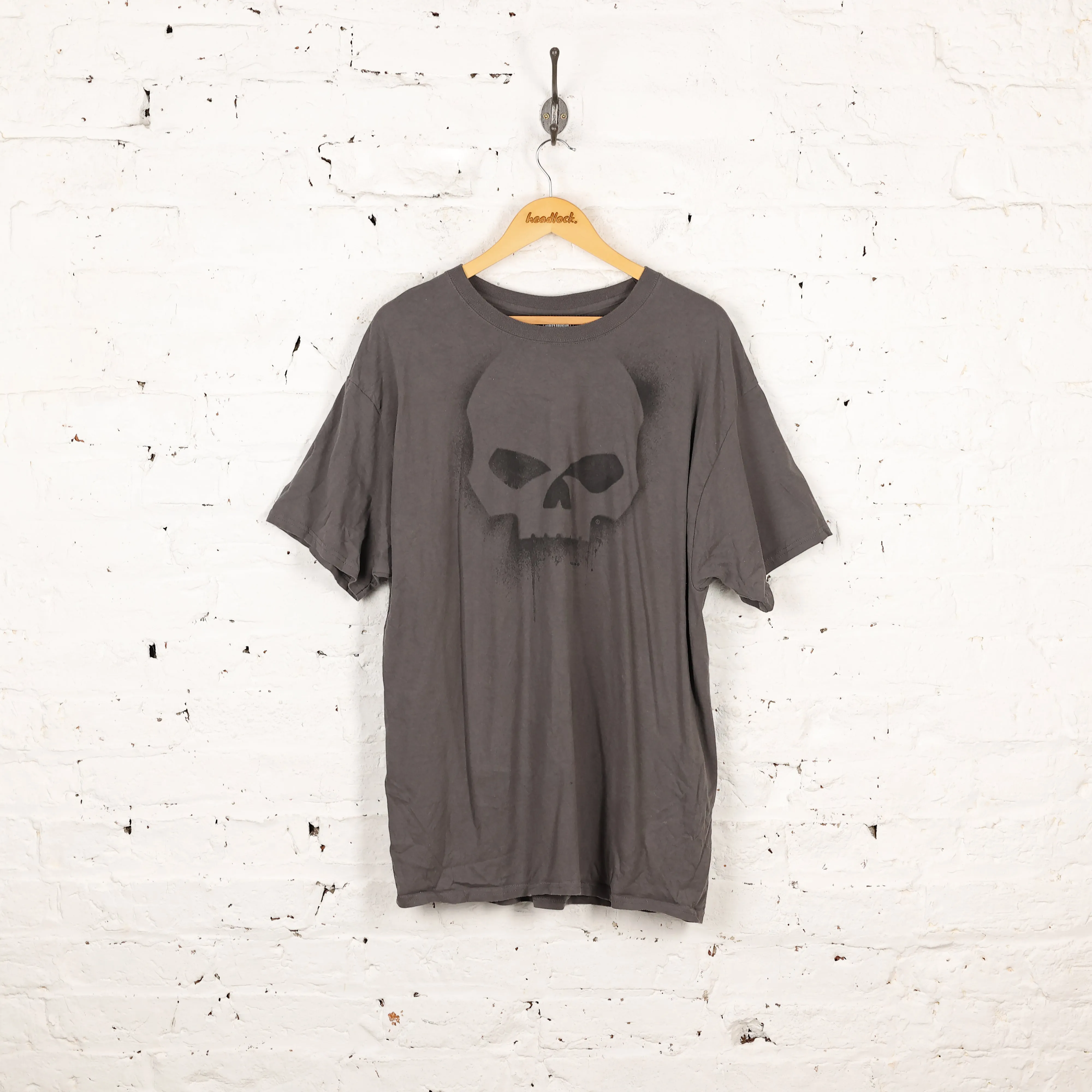 Harley Davidson Skull Lancaster Dealership T Shirt - Grey - XL