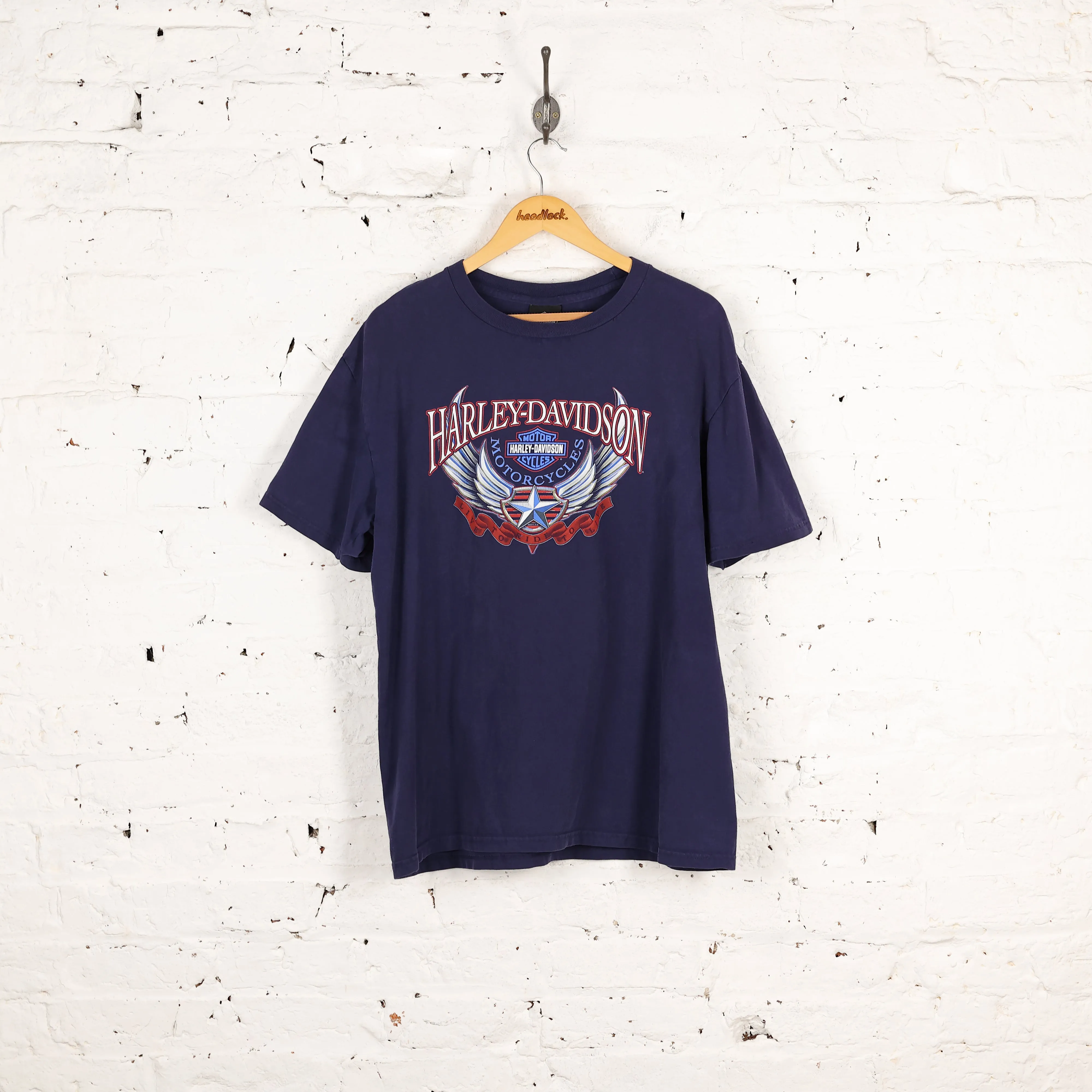 Harley Davidson Stafford Texas Dealership T Shirt - Blue - XL