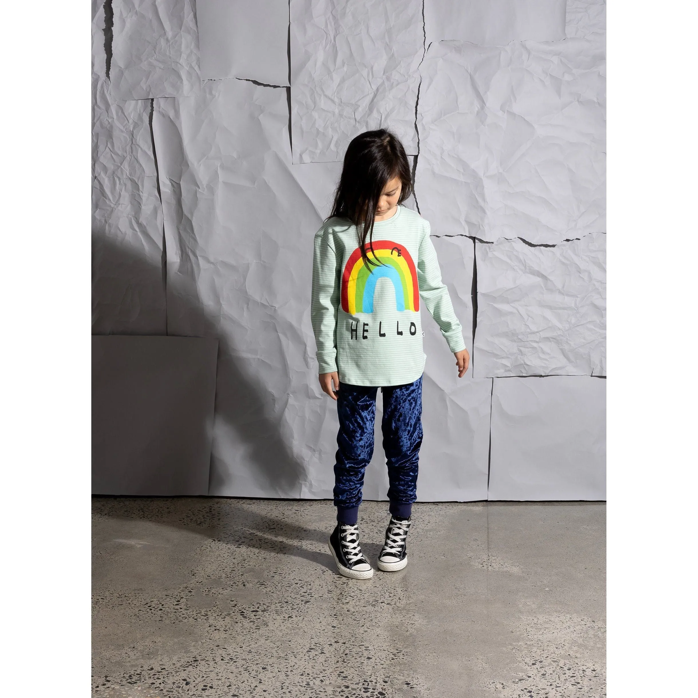 Hello Bye Rainbow Tee - Mint Stripe