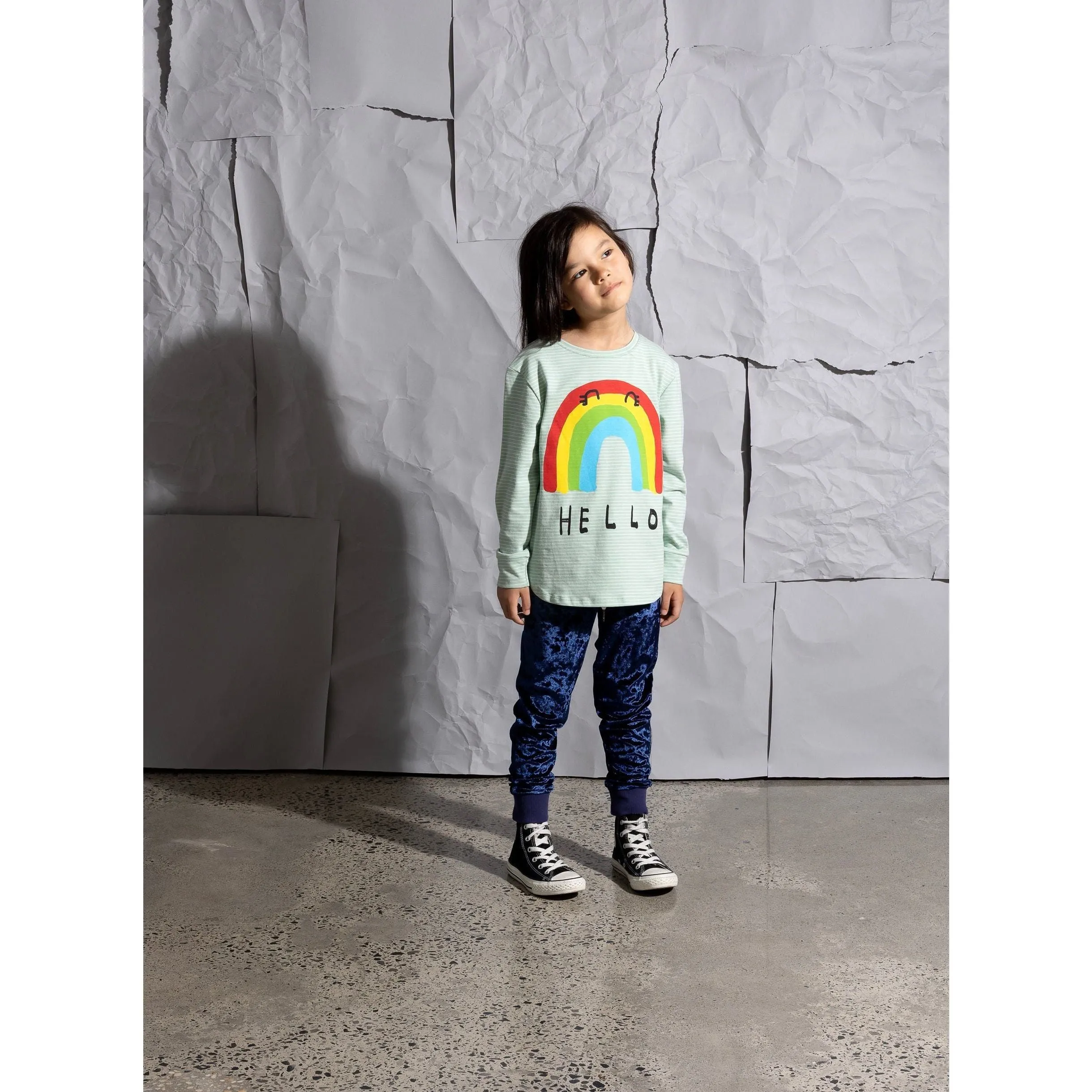 Hello Bye Rainbow Tee - Mint Stripe