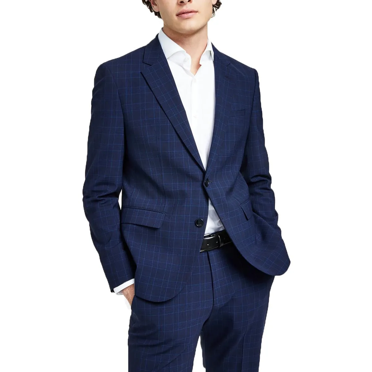 Hugo Mens Wool Blend Plaid Two-Button Blazer