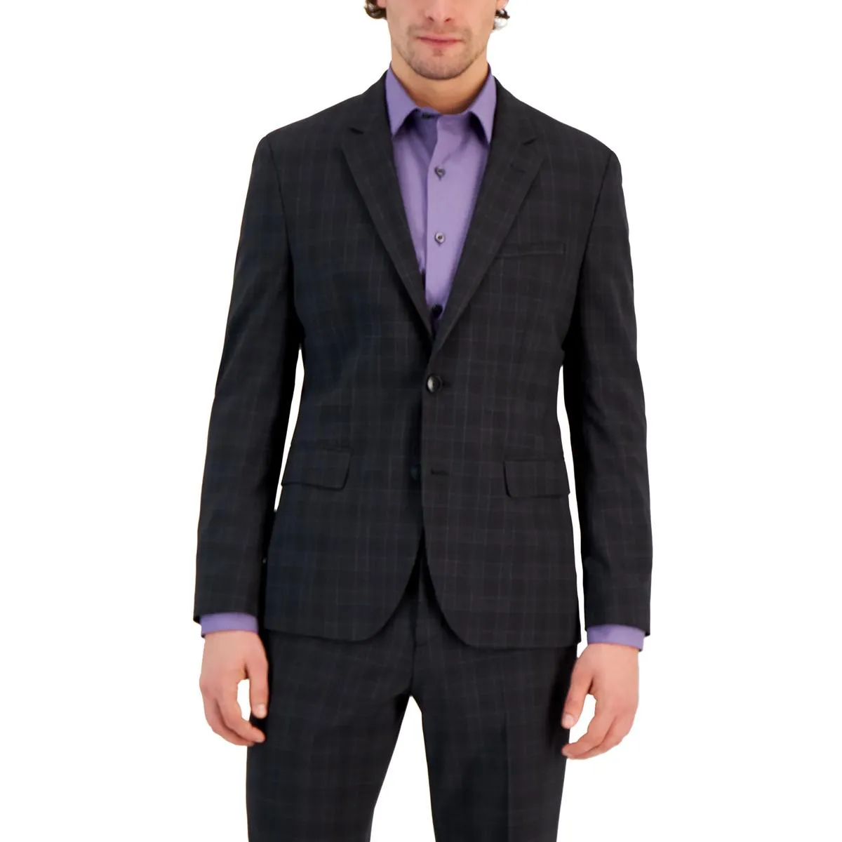 Hugo Mens Wool Blend Plaid Two-Button Blazer