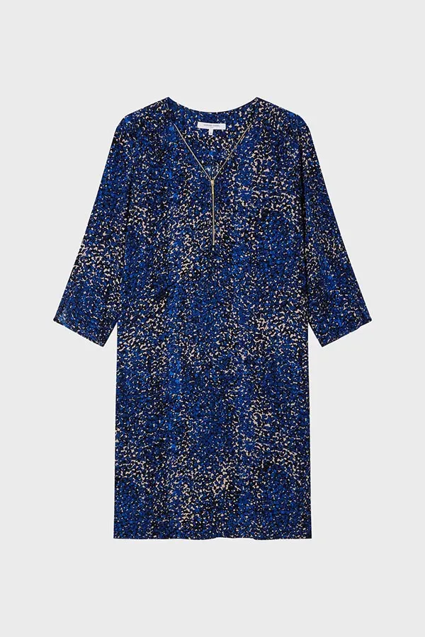 JAUFFRE FLORAL PRINT ZIPPED NECKLINE ELECTRIC BLUE CREPE DRESS