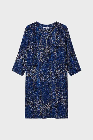 JAUFFRE FLORAL PRINT ZIPPED NECKLINE ELECTRIC BLUE CREPE DRESS