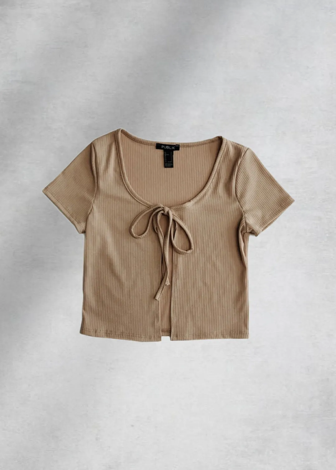 July Ribbed Front-Tie Top - Beige