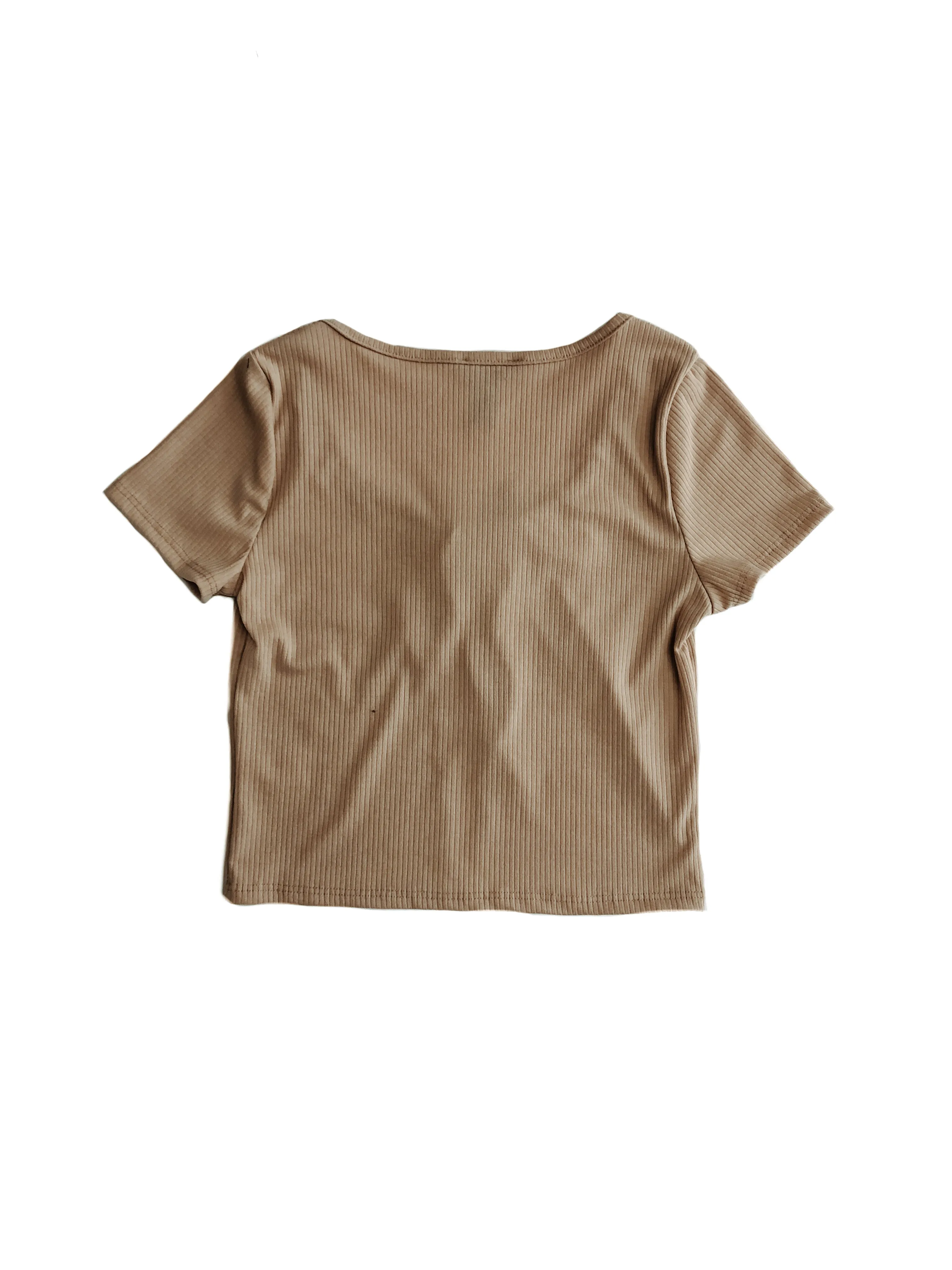 July Ribbed Front-Tie Top - Beige