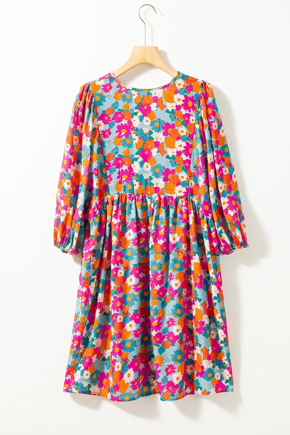 KaleaBoutique Floral Print Tie Split Neck Bubble Sleeve Babydoll Dress
