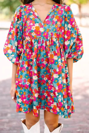 KaleaBoutique Floral Print Tie Split Neck Bubble Sleeve Babydoll Dress