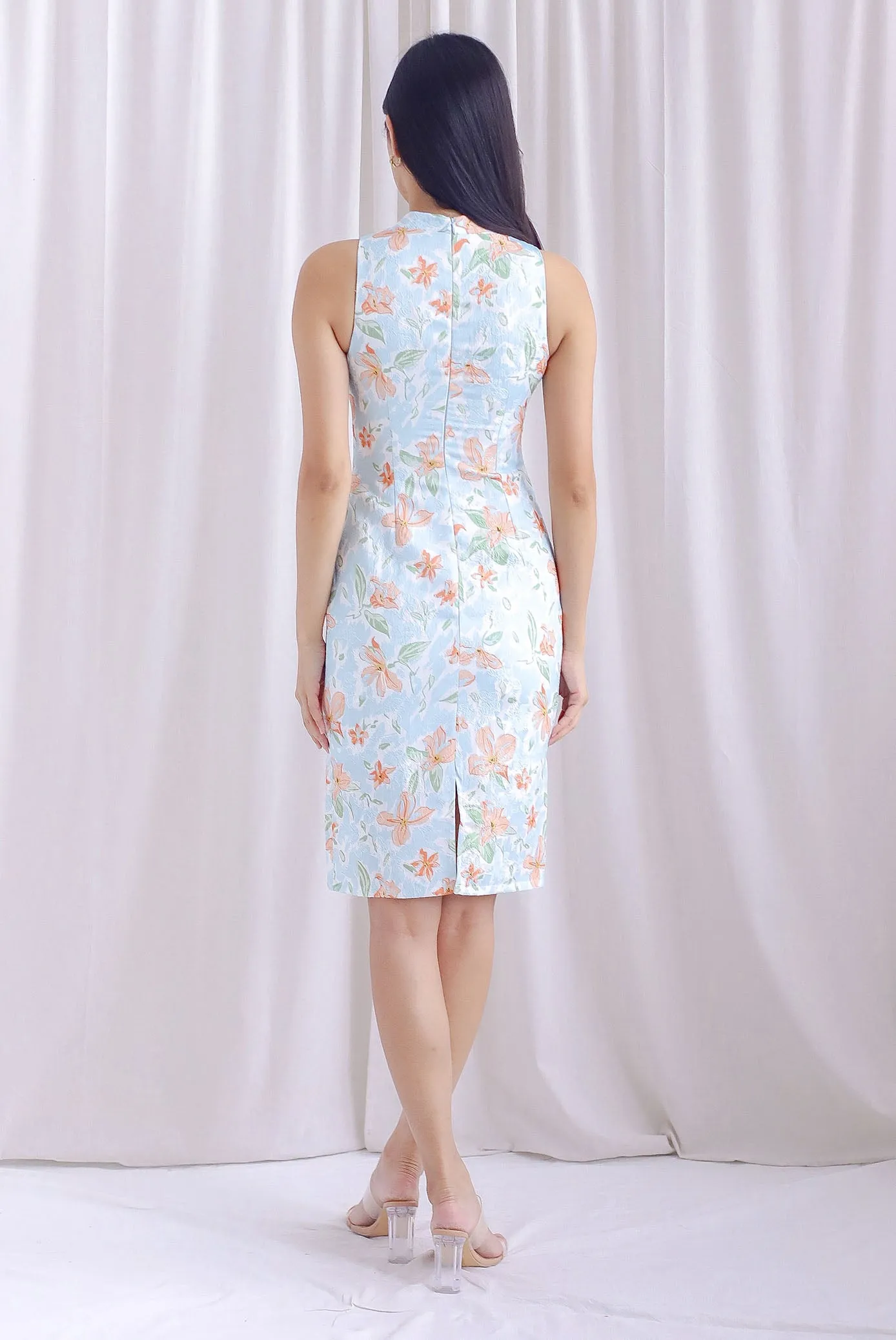 Korren Cheongsam Dress In Blue/Orange Floral