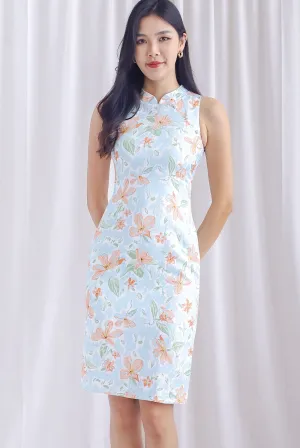 Korren Cheongsam Dress In Blue/Orange Floral