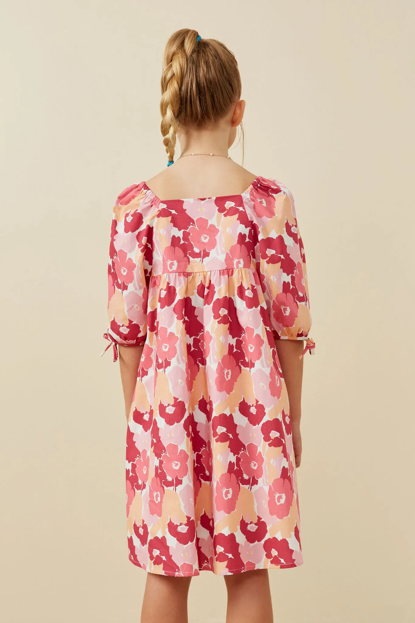 Large Floral Square Neck Puff Sleeve Dress