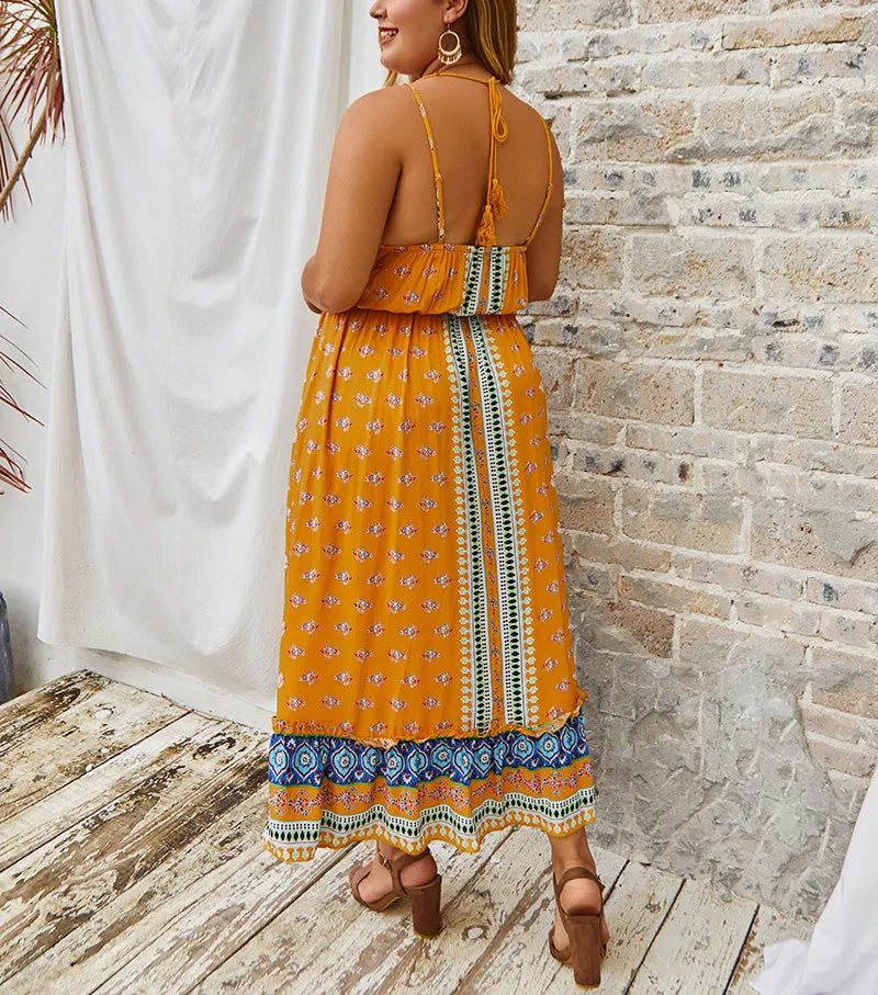 Large Size Women's Boho V-neck Sexy Dress