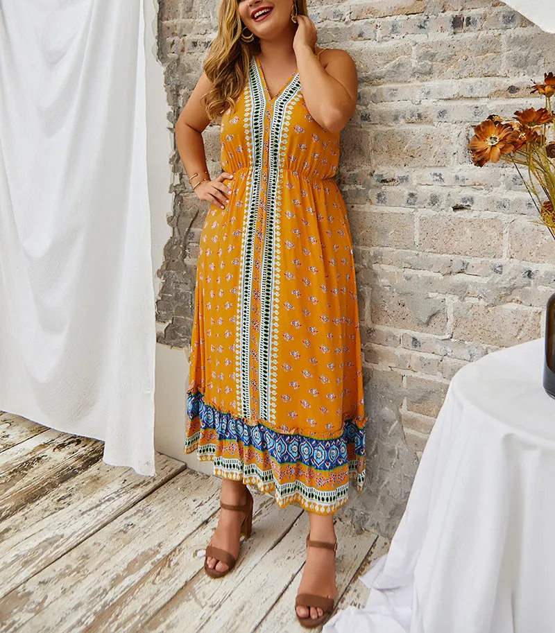 Large Size Women's Boho V-neck Sexy Dress