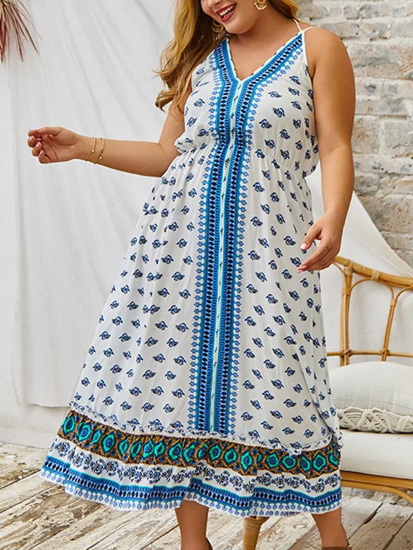 Large Size Women's Boho V-neck Sexy Dress