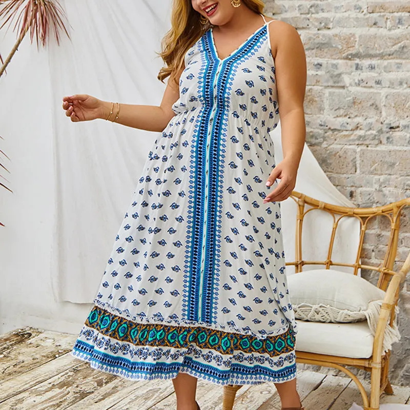 Large Size Women's Boho V-neck Sexy Dress