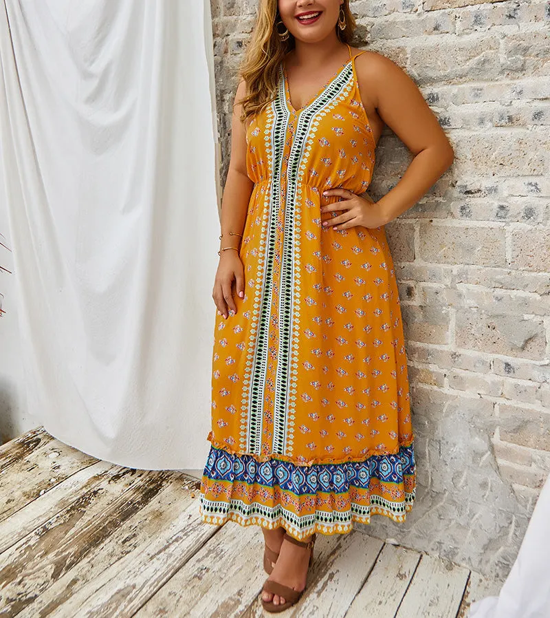Large Size Women's Boho V-neck Sexy Dress