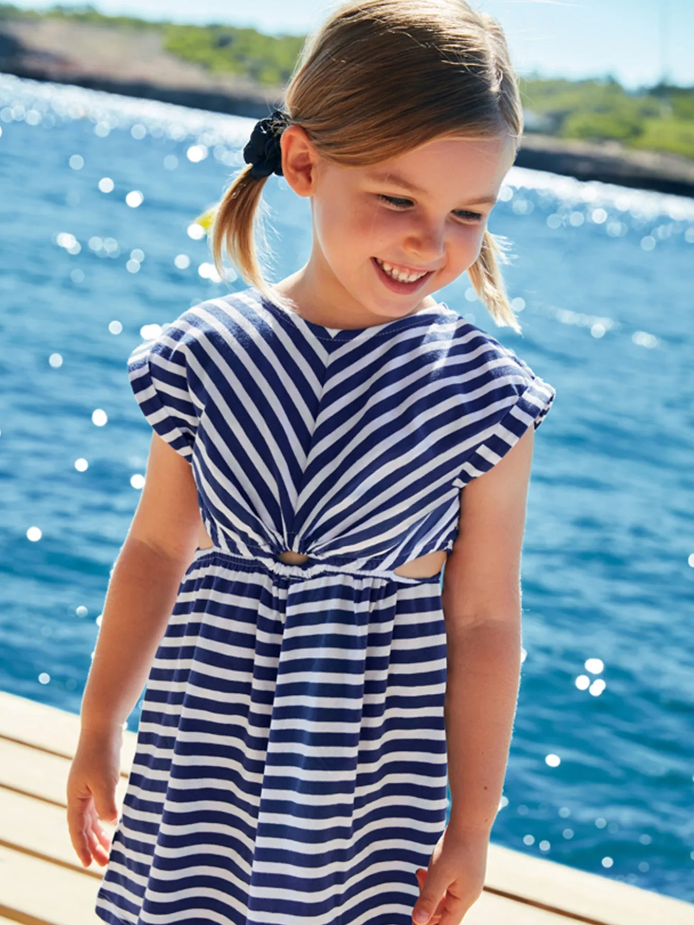Mayoral Junior Girl Navy & White Stripe Dress