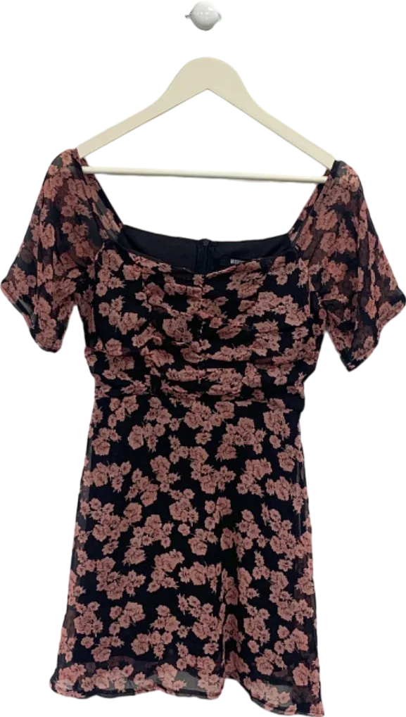 Missguided Black Pink Floral dress Size UK 4