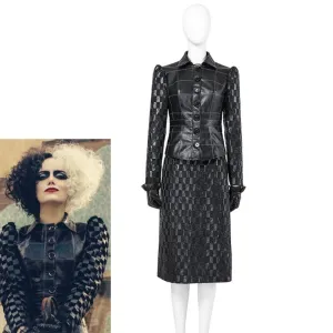 Movie Cruella de Vil Leather Fullsuit Halloween Cosplay Costumes