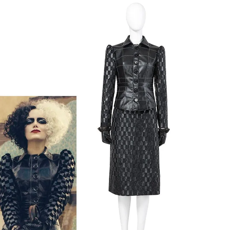 Movie Cruella de Vil Leather Fullsuit Halloween Cosplay Costumes