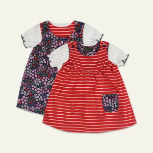 Multicoloured Stripe And Floral Print Dress And Top Set