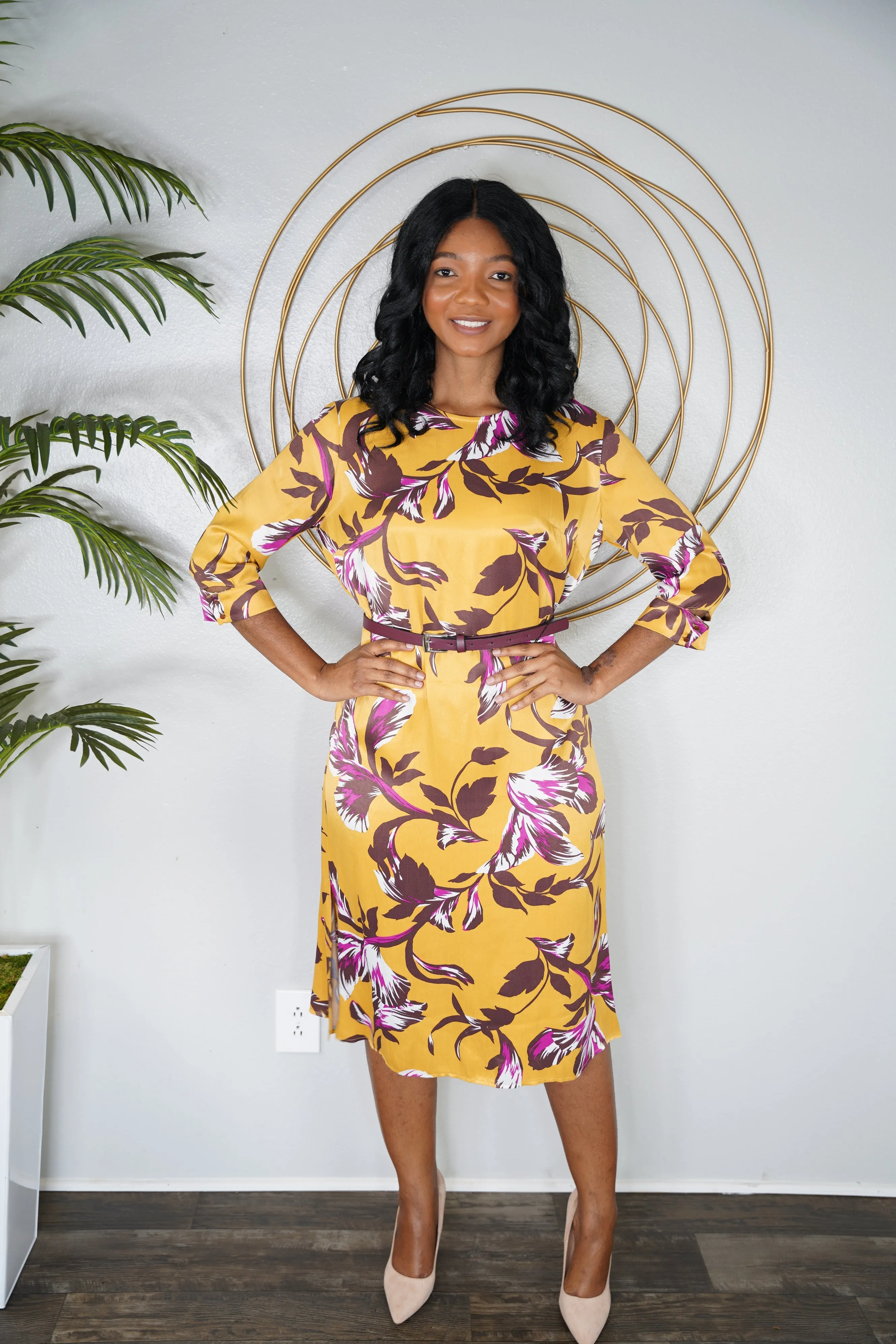 Mustard floral dress